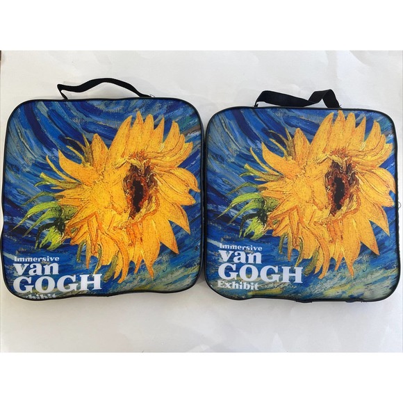 Lot Of 2 IMMERSIVE VAN GOGH Art EXHIBIT SUNFLOWER SEAT CUSHION PILLOWS NEW - Picture 1 of 3